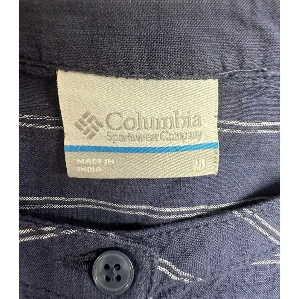 Columbia Womens Size M Blouse Navy Pinstripe Loose Cotton 100% - Picture 2 of 8